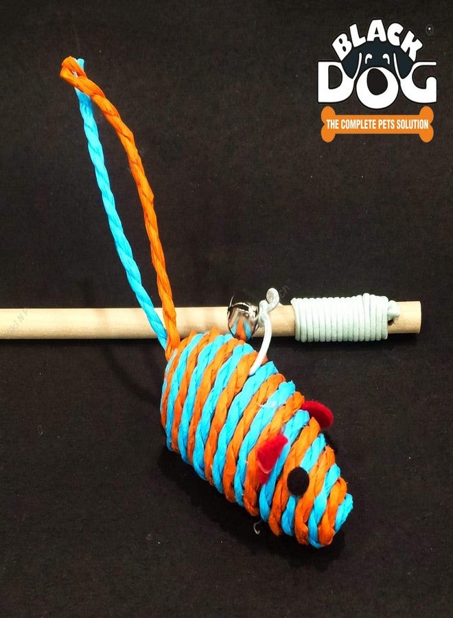 Black Dog Cat Toy Mouse Stick, Kitten Toys for Stick Mouse with Rope,Inside Interactive Cat Toys Kitten/Puppy Exercise Multi Color Stick Mouse Toys, Safe for Your Kitty/Cat - Image 1